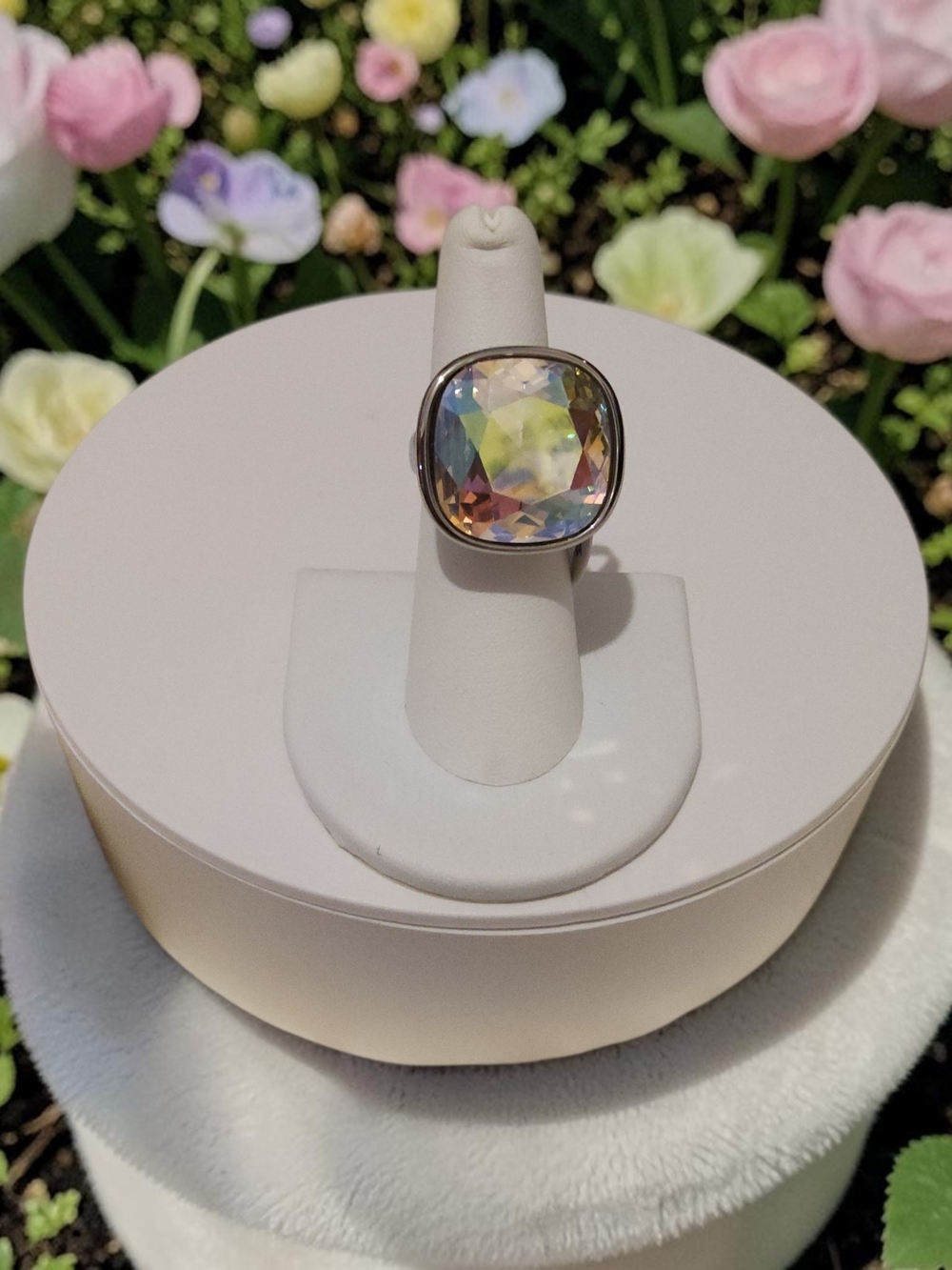 Plunder New Iridescent Multicolor Cushion Crystal Ring